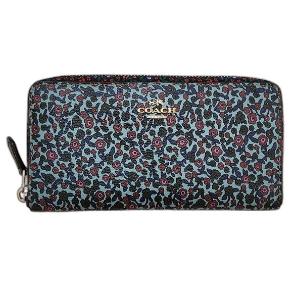 COACH Cornflower Blue Floral Accordion Zip Wallet - Picture 2 of 9